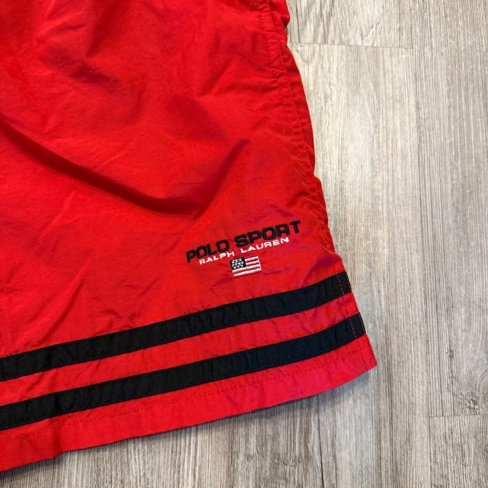 Vintage Polo Sport Ralph Lauren Mens Large Nylon Lined Swim Trunks Red